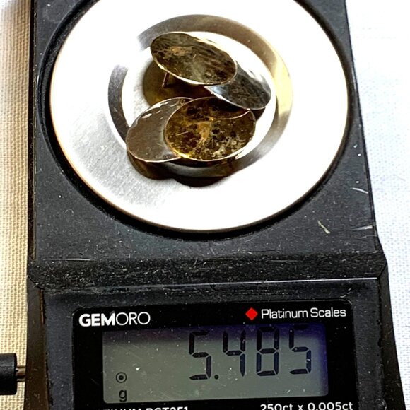 Sterling Silver 925 Round Hammered Disc Two Tone Earrings 1.25" Long - Picture 7 of 7